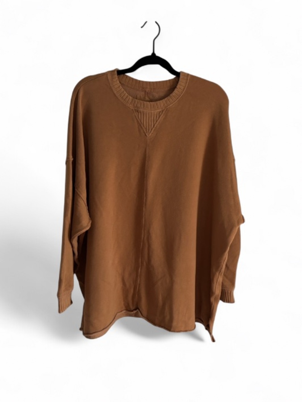 Aerie Oversized Crewneck Sweater Raw Hem Rusty Brown Soft Cozy Lounge Top Sz L